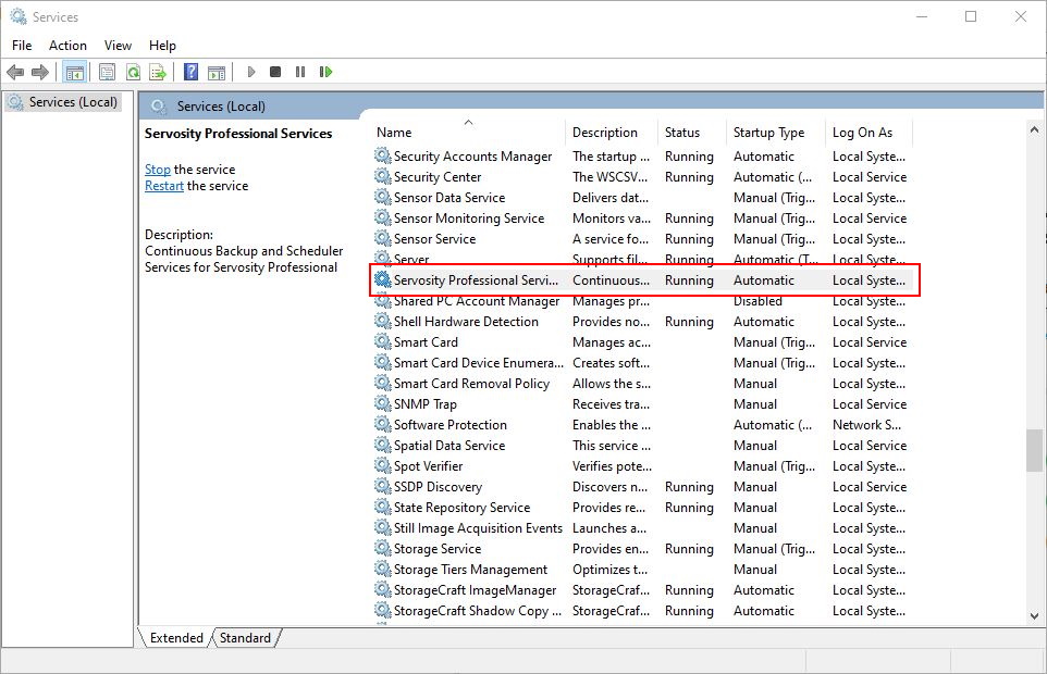 Restarting the Servosity Scheduler and Autoupdate service (Classic)